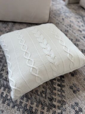 White Cable Knit Accent Pillow - Cozy Home